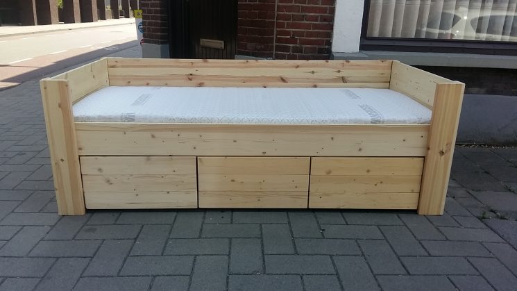 Houten Bank Bed met 3 laden - Petra (Hoog)