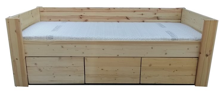 Houten Bank Bed met 3 laden - Petra (Hoog)